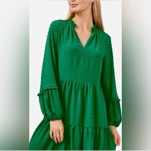CeCe Green Smocked Tiered Sundress with Bishop Sleeves